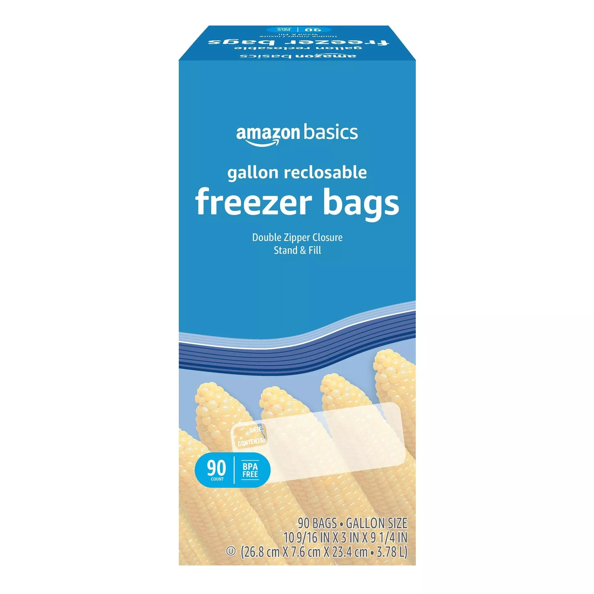 Amazon Basics Reclosable Freezer Gallon Bags, BPA Free, 90 Count (Prev