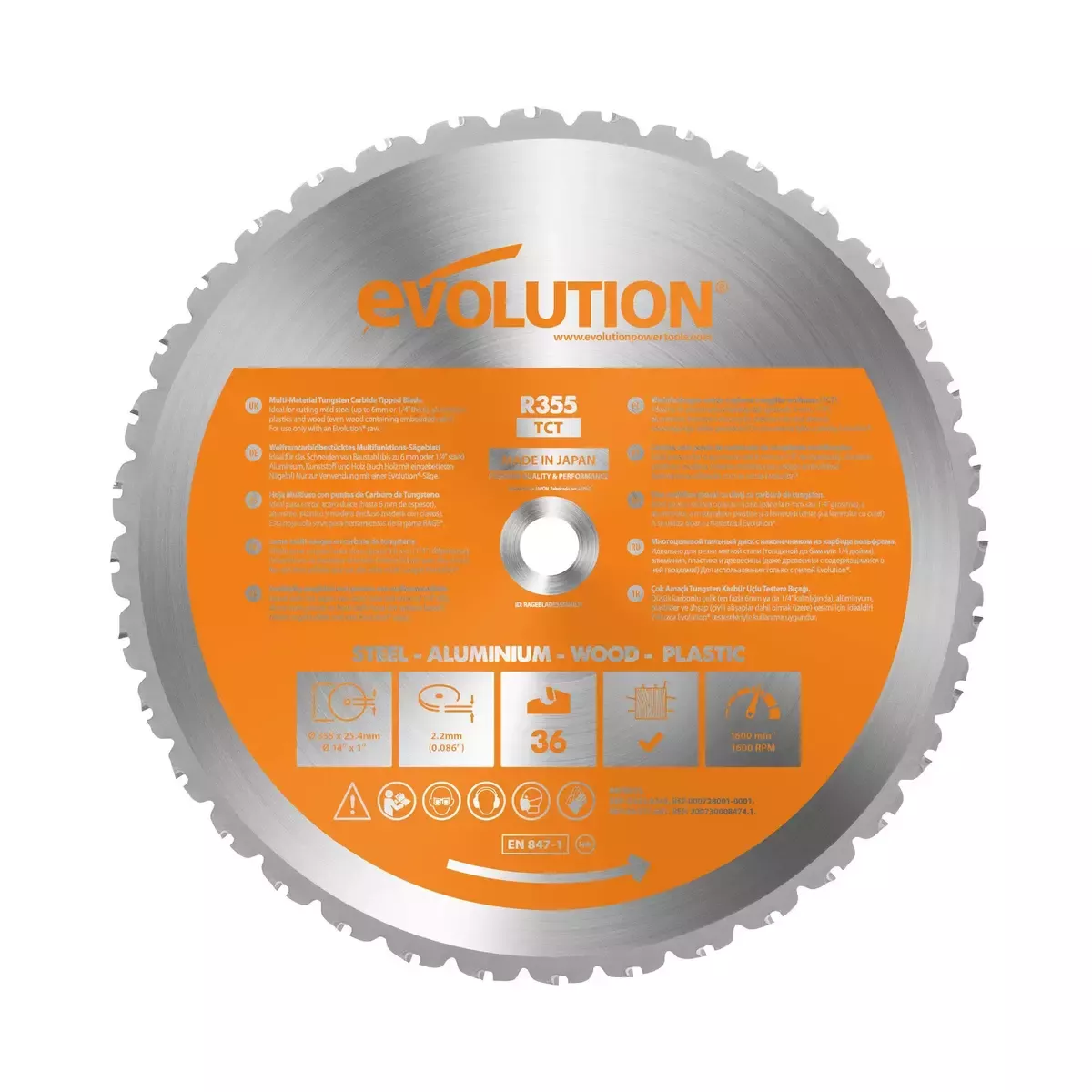 EVOLUTION 14" Carbide 36-Tooth Multi-Material Saw Blade