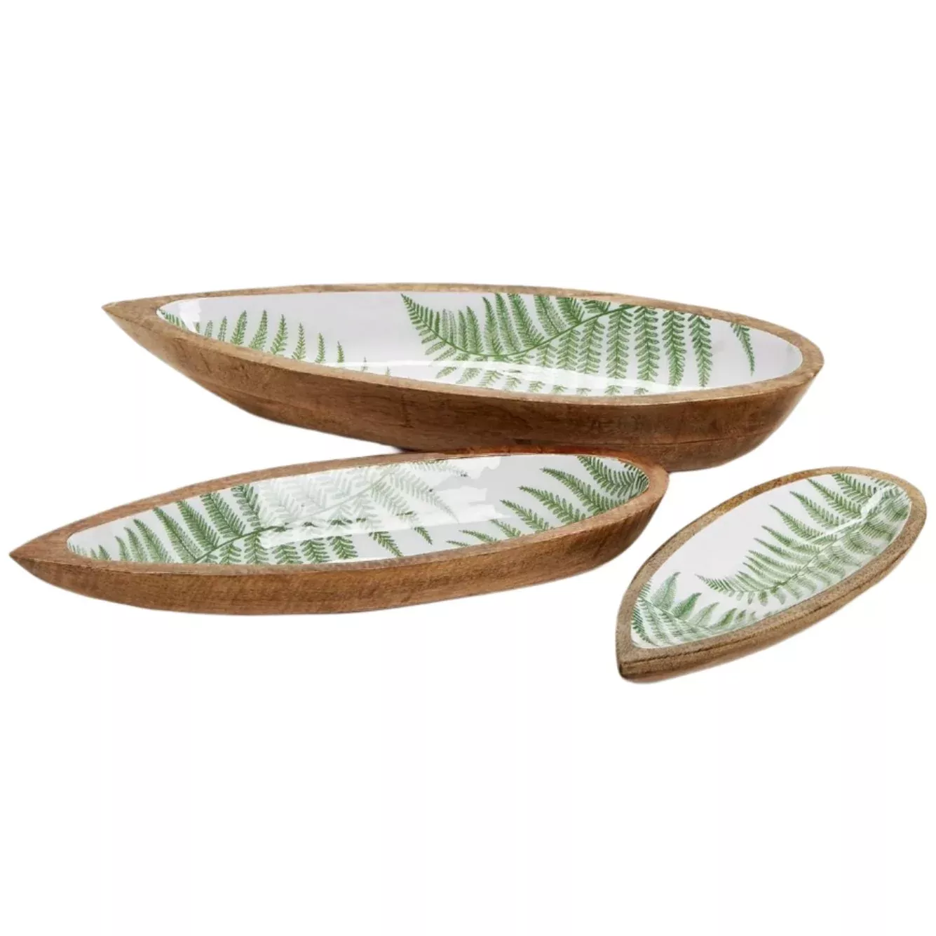 Fanciful Fern Tear Drop Mango Wood Trays
