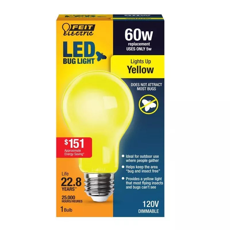 Feit A19 E26 (Medium) LED Bug Light Yellow 60 Watt Equivalence