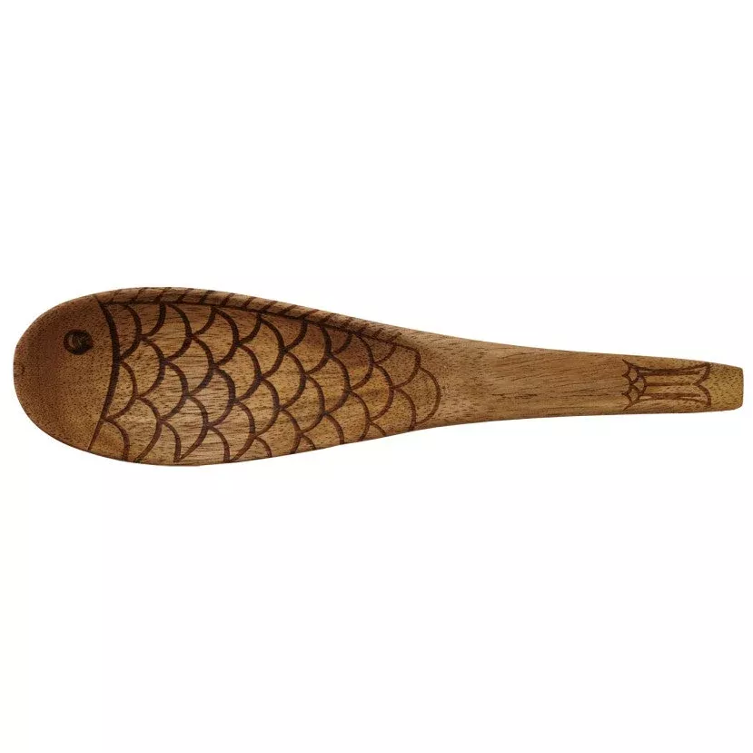 Fish-Shaped Carved Acacia Wood Spoon - 6"