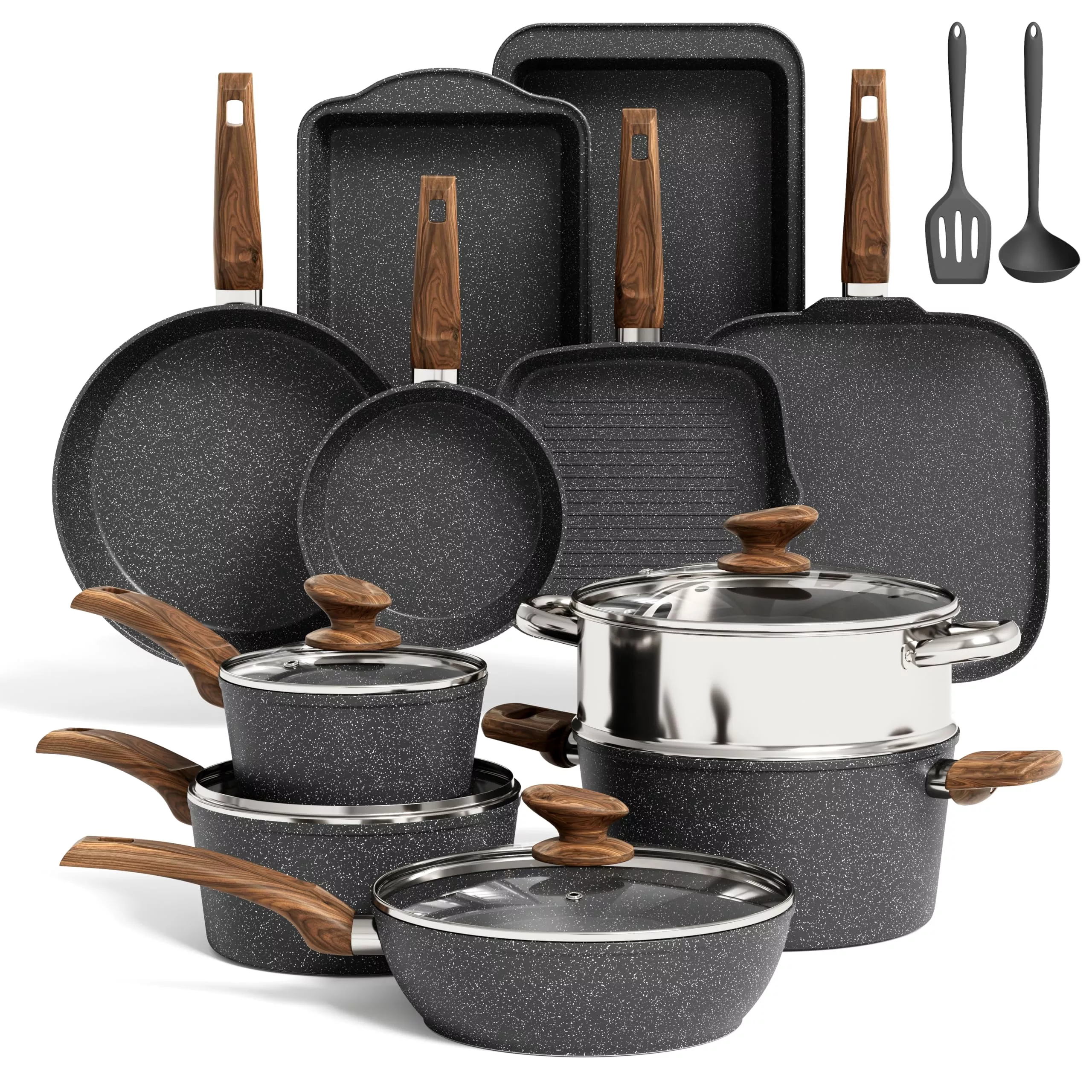 Kitchen Academy Induction Cookware Set-17 Piece Non-stick Cooking Pan