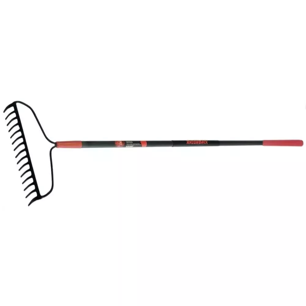 RAZOR-BACK Garden Rake with Fiberglass Handle - 66.5 in