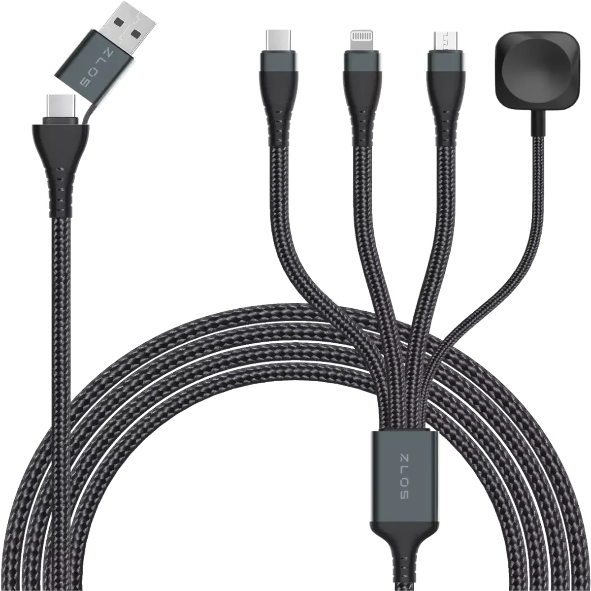 ZLOS Two(C+A) to Four(C+L+Micro+Watch) braided data charging cable